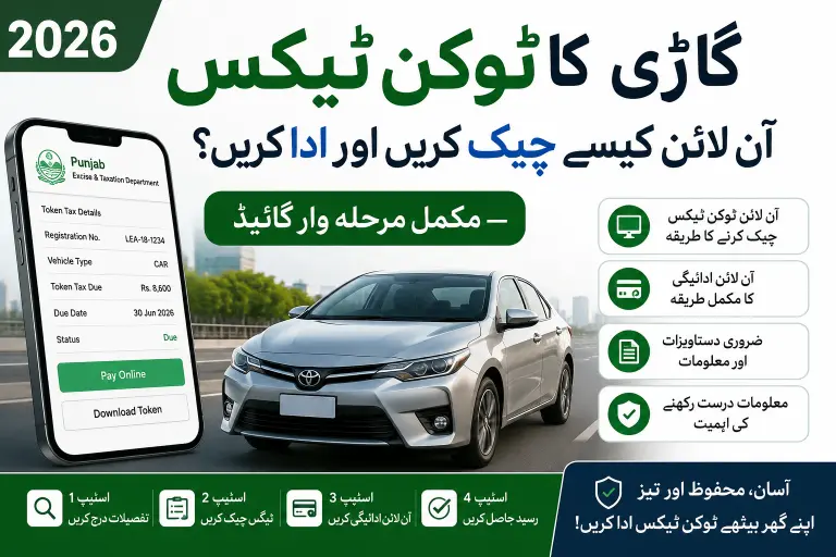 2026 گاڑی کا ٹوکن ٹیکس آن لائن کیسے چیک کریں اور ادا کریں؟ — مکمل مرحلہ وار گائیڈ
